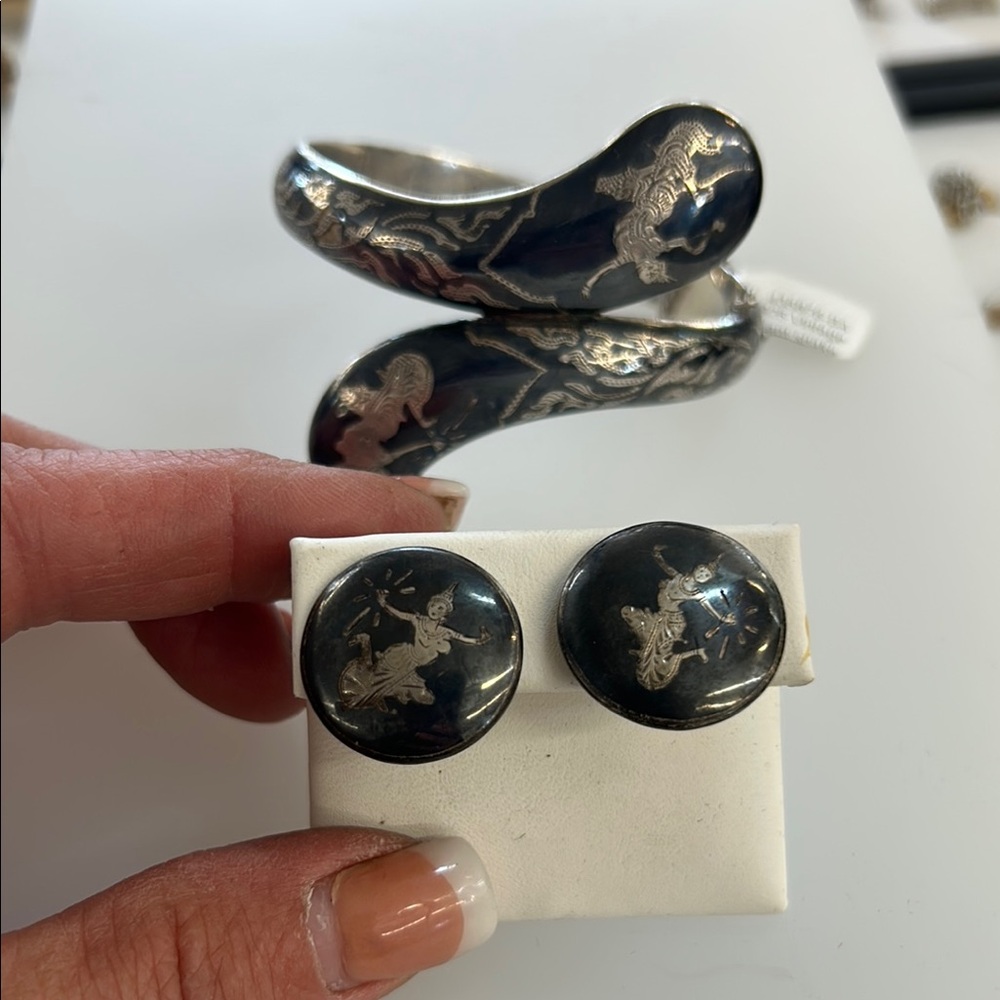 435876 925 vintage Siam bracelet and matching screw back earring 441430